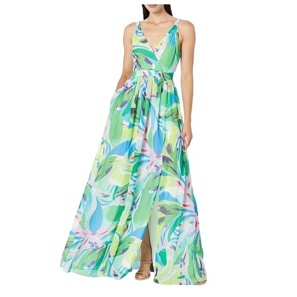 Aidan By Adrianna Papell Printed Chiffon Maxi Dress Multicolor Womens Size 8 - Picture 1 of 11